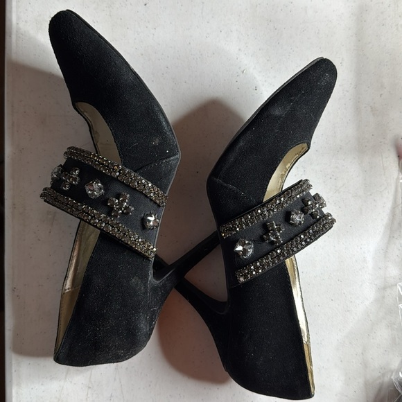 Avon Mark. Black Suede Jewel Encrusted High Heels Size 9 - Picture 1 of 12
